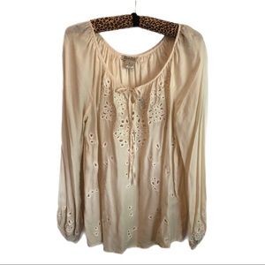 Lucky Brand 100% Silk Embroidered Eyelet Blouse